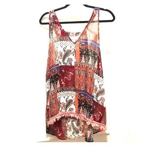 Umgee Print Hi-Low Halter with Fringe Edging